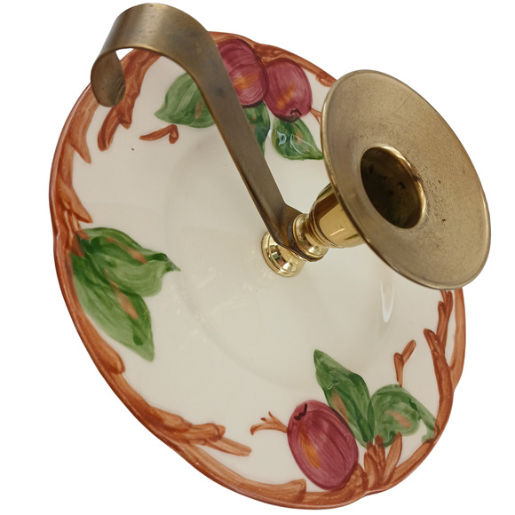 Vintage Franciscan Apple Brass Candle Holders – Hand Painted Ceramic Set of 2 - Picture 3 of 10